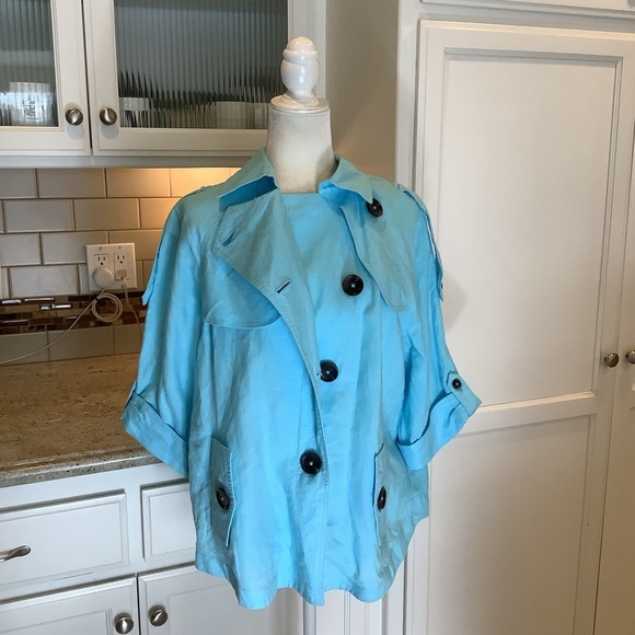 Chico’s Linen Blue Turquoise Jacket Size XL (3) - Picture 2 of 11
